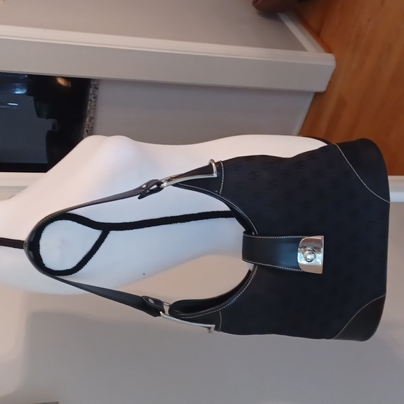 Dooney & Bourke Black Logo Canvas & Leather Shoulder Bag - Picture 1 of 16